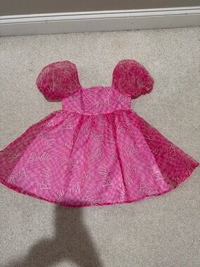 Barbie Hot Pink Logo Puff-Sleeve Dress